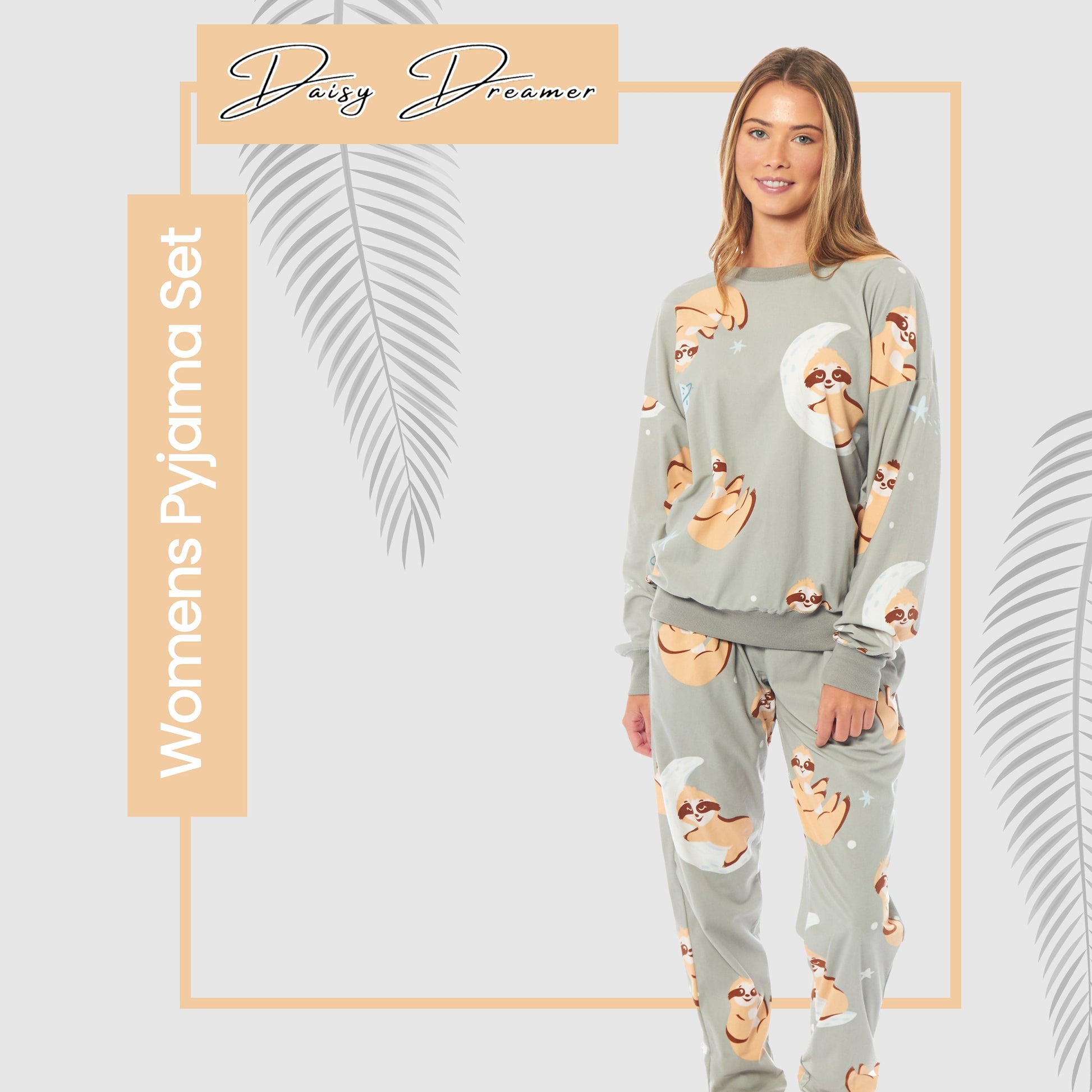 Women's Sloth Soft Fleece Pyjama Set Long Sleeve Animal Print Warm PJs Loungewear Sleepwear for Ladies by Daisy Dreamer Pyjamas