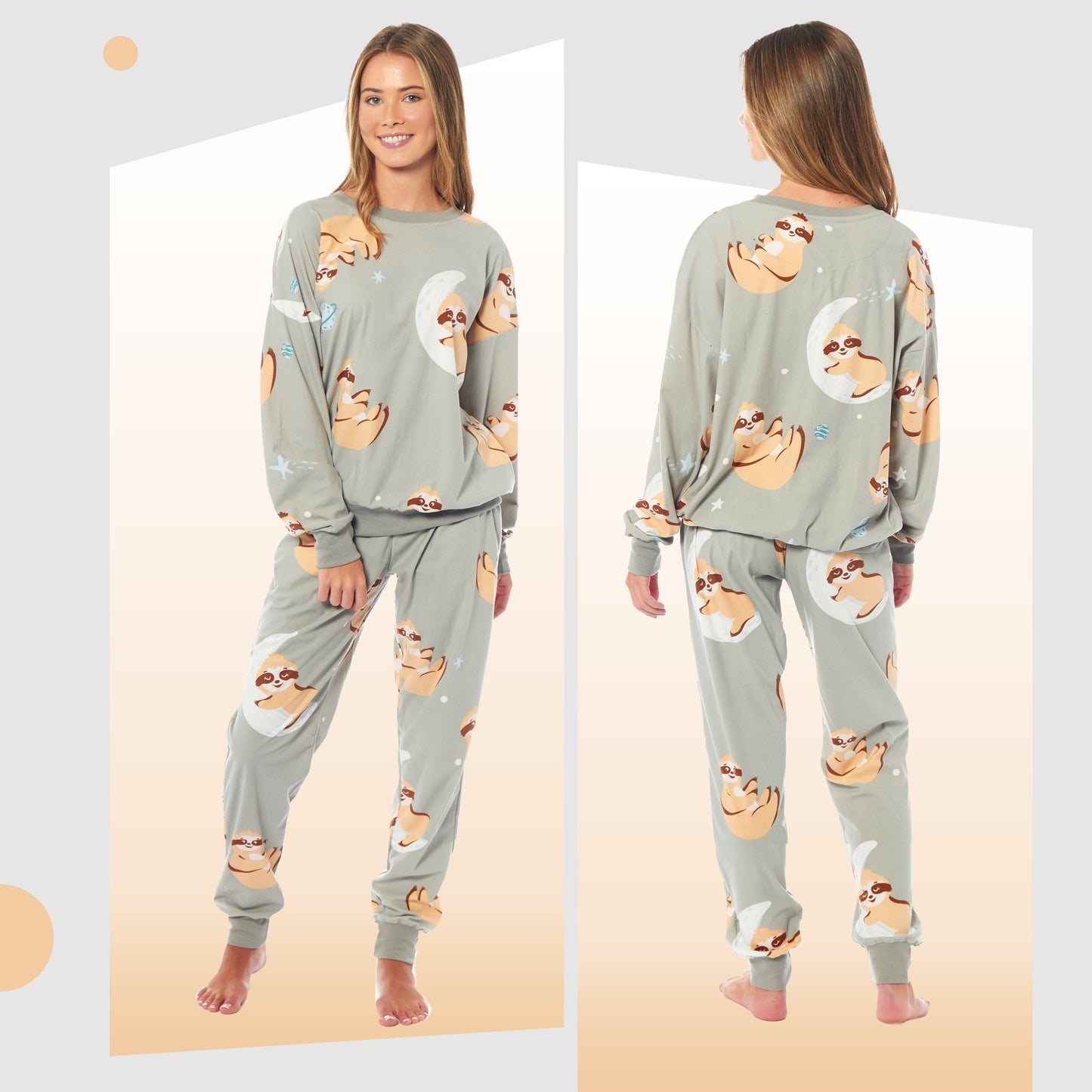 Women's Sloth Soft Fleece Pyjama Set Long Sleeve Animal Print Warm PJs Loungewear Sleepwear for Ladies by Daisy Dreamer Pyjamas