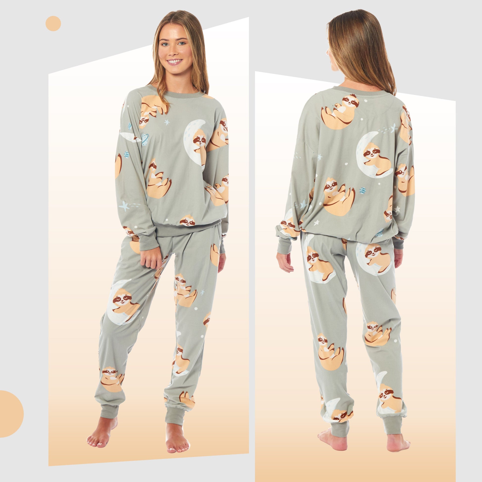 Women's Sloth Soft Fleece Pyjama Set Long Sleeve Animal Print Warm PJs Loungewear Sleepwear for Ladies by Daisy Dreamer Pyjamas