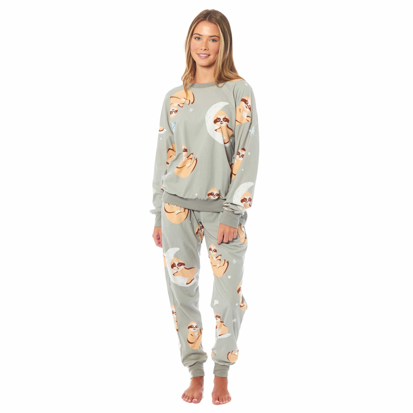 Women's Sloth Soft Fleece Pyjama Set Long Sleeve Animal Print Warm PJs Loungewear Sleepwear for Ladies by Daisy Dreamer SMALL | 8-10 / SLOTH Pyjamas