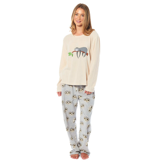 Women's Sloth Thermal Fleece Pyjamas Set Soft Warm Winter PJs Animal Print Loungewear Sleepwear Long Sleeve Top and Bottom by Daisy Dreamer SMALL | 8-10 / SLOTH Pyjamas