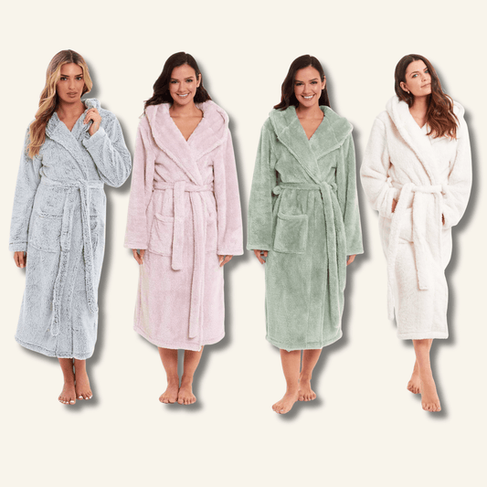 Women's Snuggle Fleece Touch Hooded Robe Luxurious Soft Loungewear Cosy Durable Dressing Gown UK Sizes 8-22 Green Grey Pink Green by Daisy Dreamer Robe