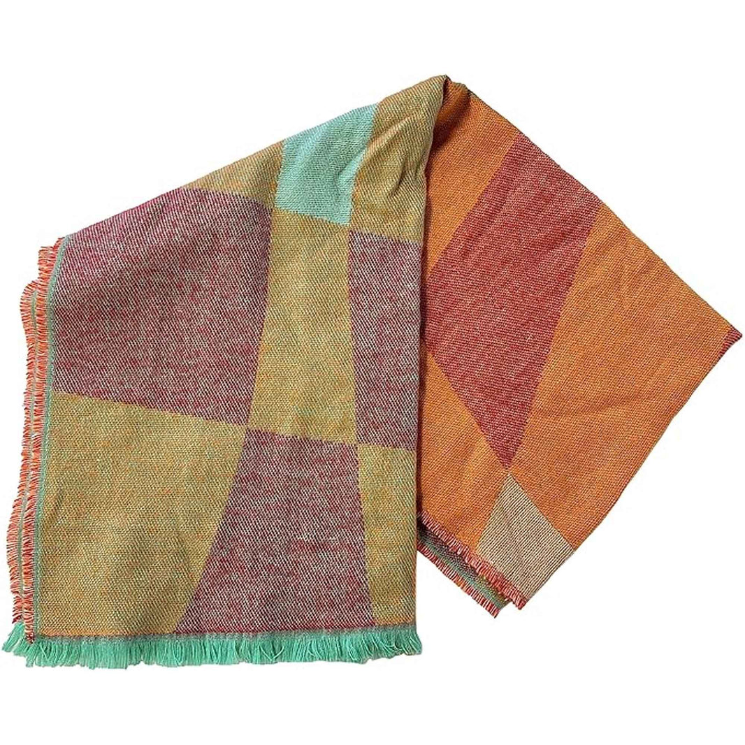 Women's Soft Woven Winter Scarves Lightweight Cozy Acrylic Wraps in Vibrant Orange Yellow Multi and Purple Red Multi by Sock Stack ORANGE/YELLOW Scarves