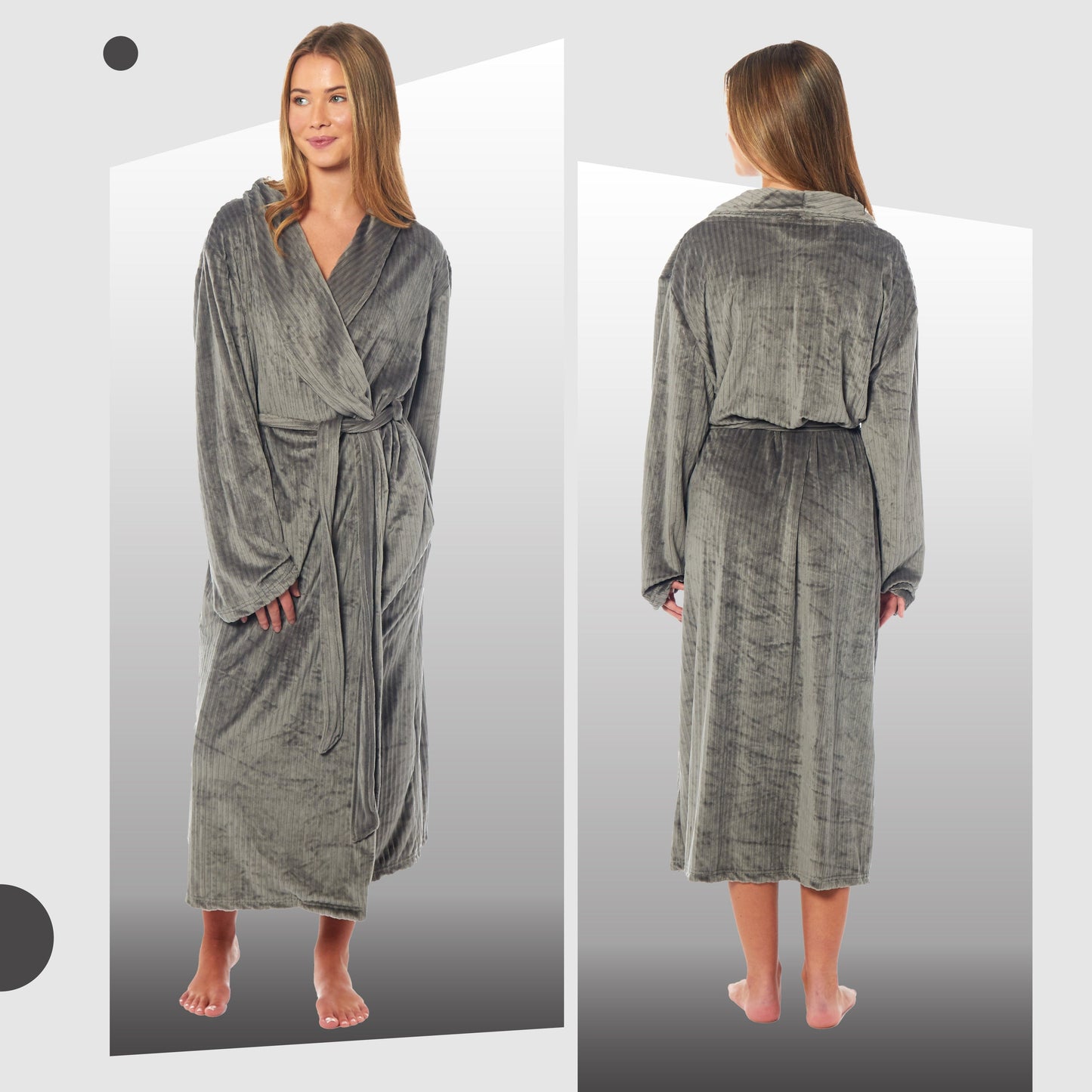 Women's Stripe Jacquard Soft Warm Long Dressing Gown with Belt and Pockets Cosy Shawl Collar Loungewear Robe By Daisy Dreamer Robe
