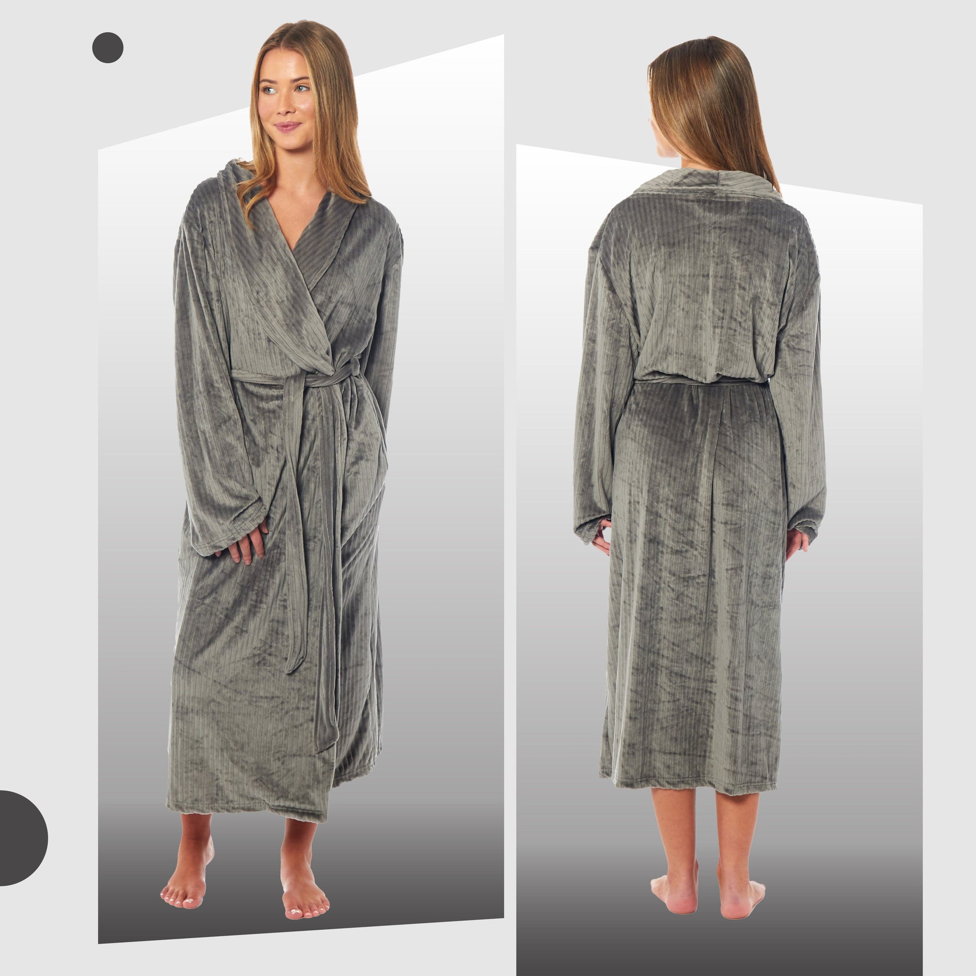 Women's Stripe Jacquard Soft Warm Long Dressing Gown with Belt and Pockets Cosy Shawl Collar Loungewear Robe By Daisy Dreamer Robe