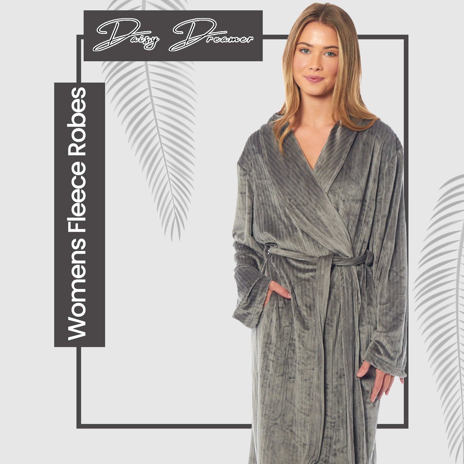 Women's Stripe Jacquard Soft Warm Long Dressing Gown with Belt and Pockets Cosy Shawl Collar Loungewear Robe By Daisy Dreamer Robe