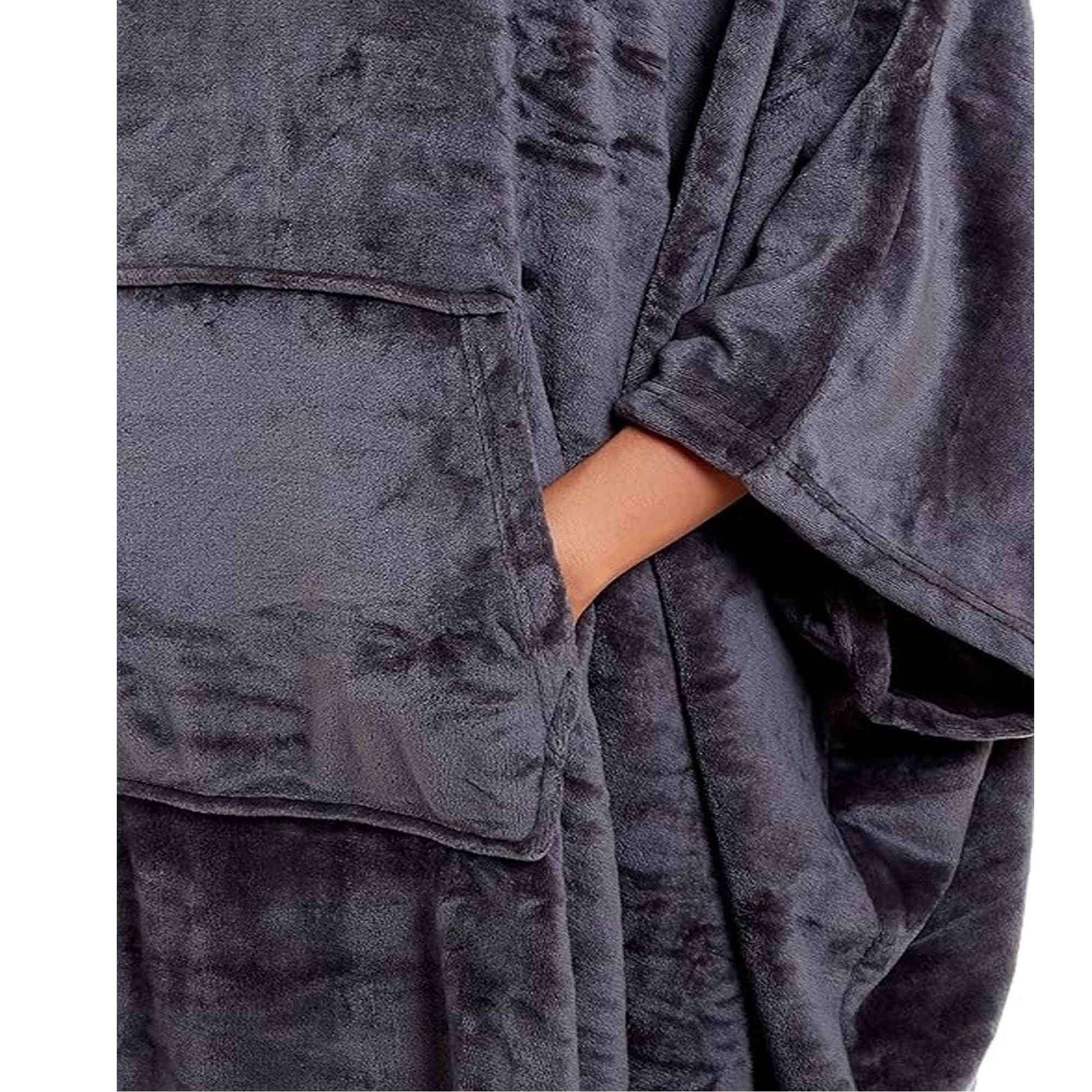 Women's Super Soft Oversized Hooded Poncho Blanket Navy Charcoal Flannel Fleece Cozy Loungewear Nightwear Warm Hoodie One Size Fits Most Adults by Daisy Dreamer Hooded Blanket