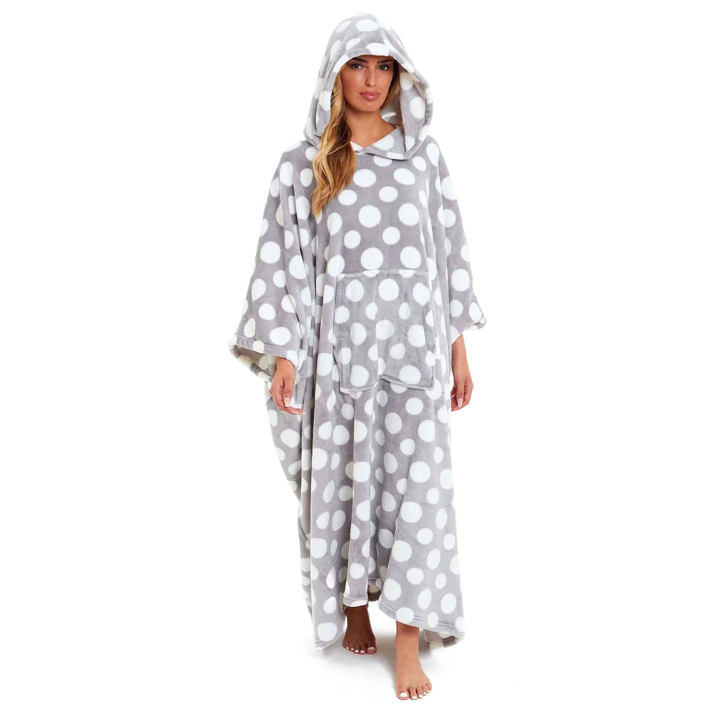 Women's Super Soft Oversized Hooded Poncho Blanket with Stars & Polka Dot Design for Indoor & Outdoor Use by Daisy Dreamer GREY POLKA DOT Hooded Blanket