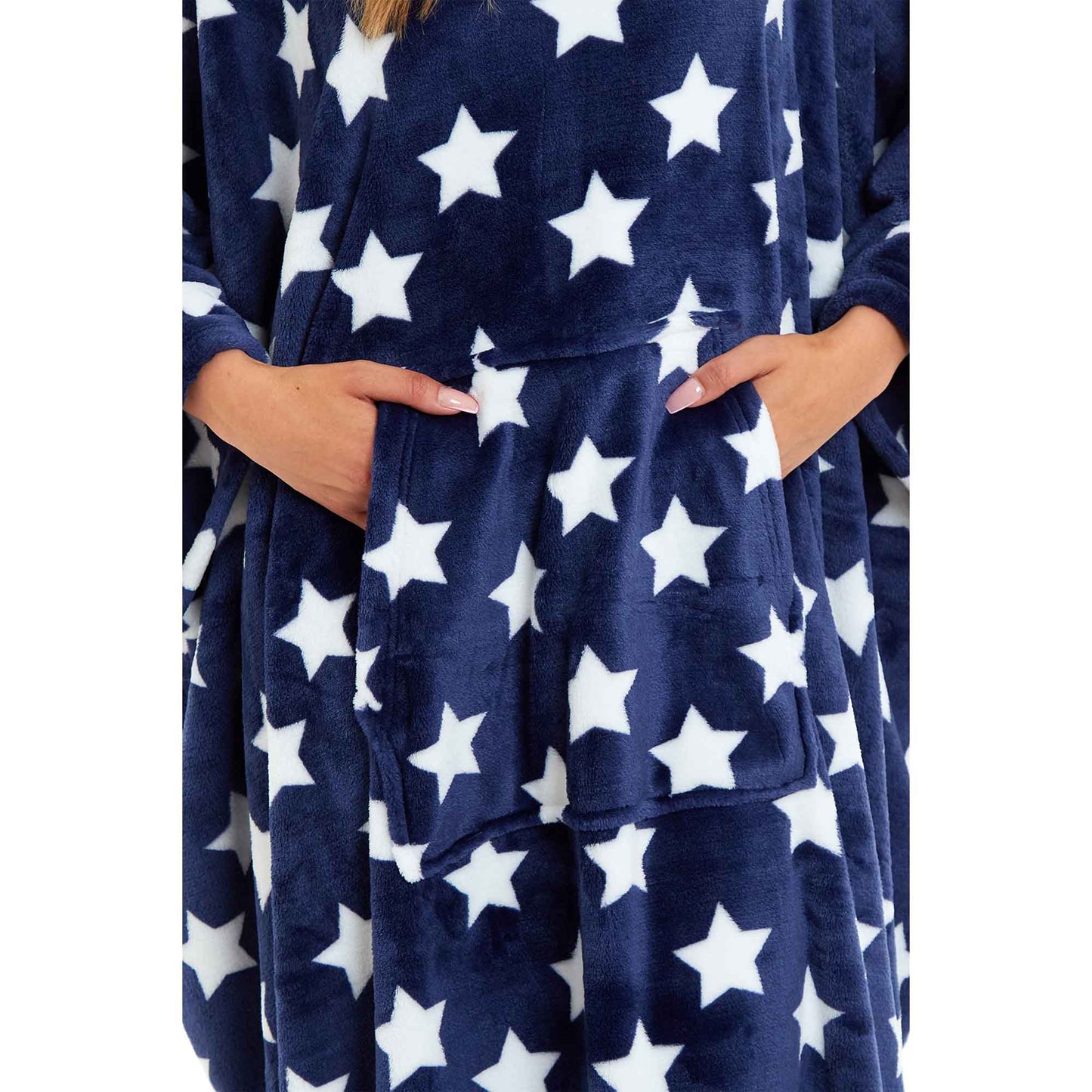 Women's Super Soft Oversized Hooded Poncho Blanket with Stars & Polka Dot Design for Indoor & Outdoor Use by Daisy Dreamer Hooded Blanket