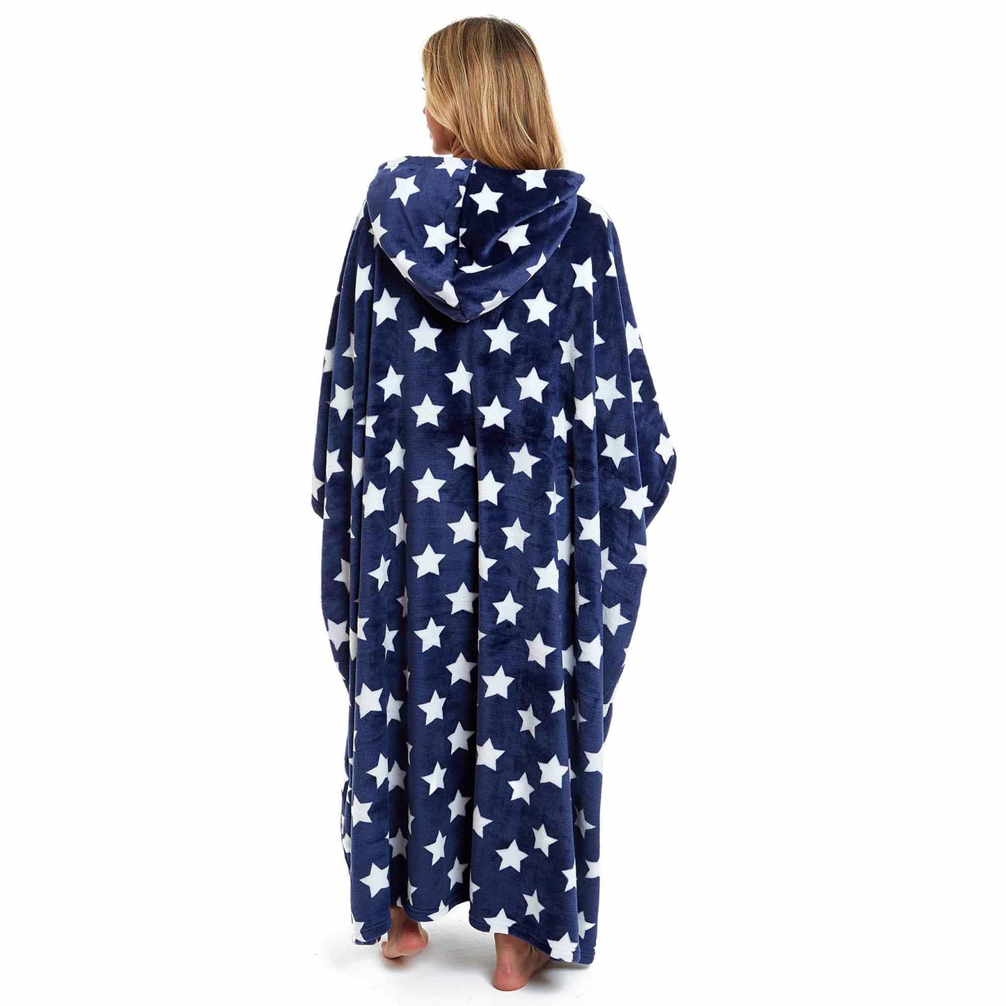 Women's Super Soft Oversized Hooded Poncho Blanket with Stars & Polka Dot Design for Indoor & Outdoor Use by Daisy Dreamer Hooded Blanket