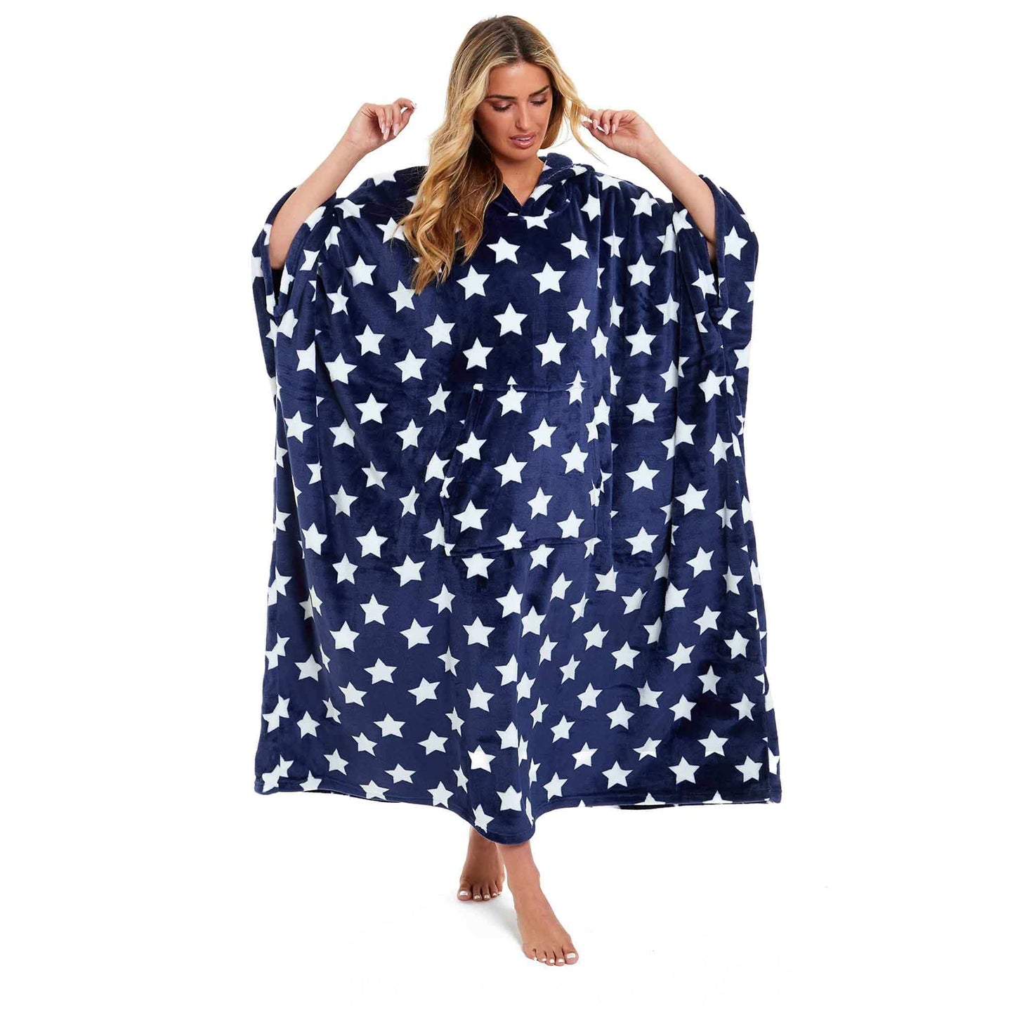 Women's Super Soft Oversized Hooded Poncho Blanket with Stars & Polka Dot Design for Indoor & Outdoor Use by Daisy Dreamer Hooded Blanket