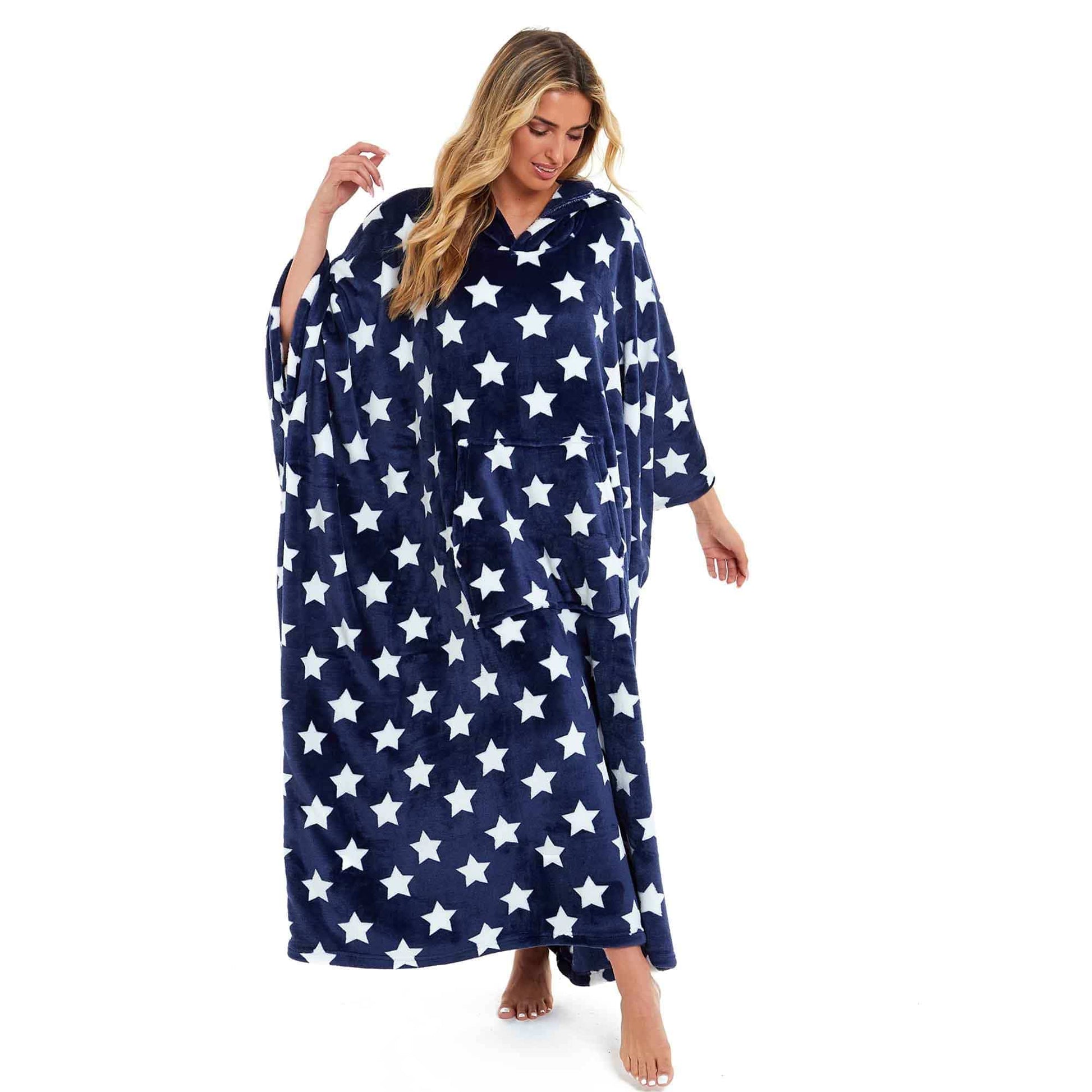 Women's Super Soft Oversized Hooded Poncho Blanket with Stars & Polka Dot Design for Indoor & Outdoor Use by Daisy Dreamer Hooded Blanket