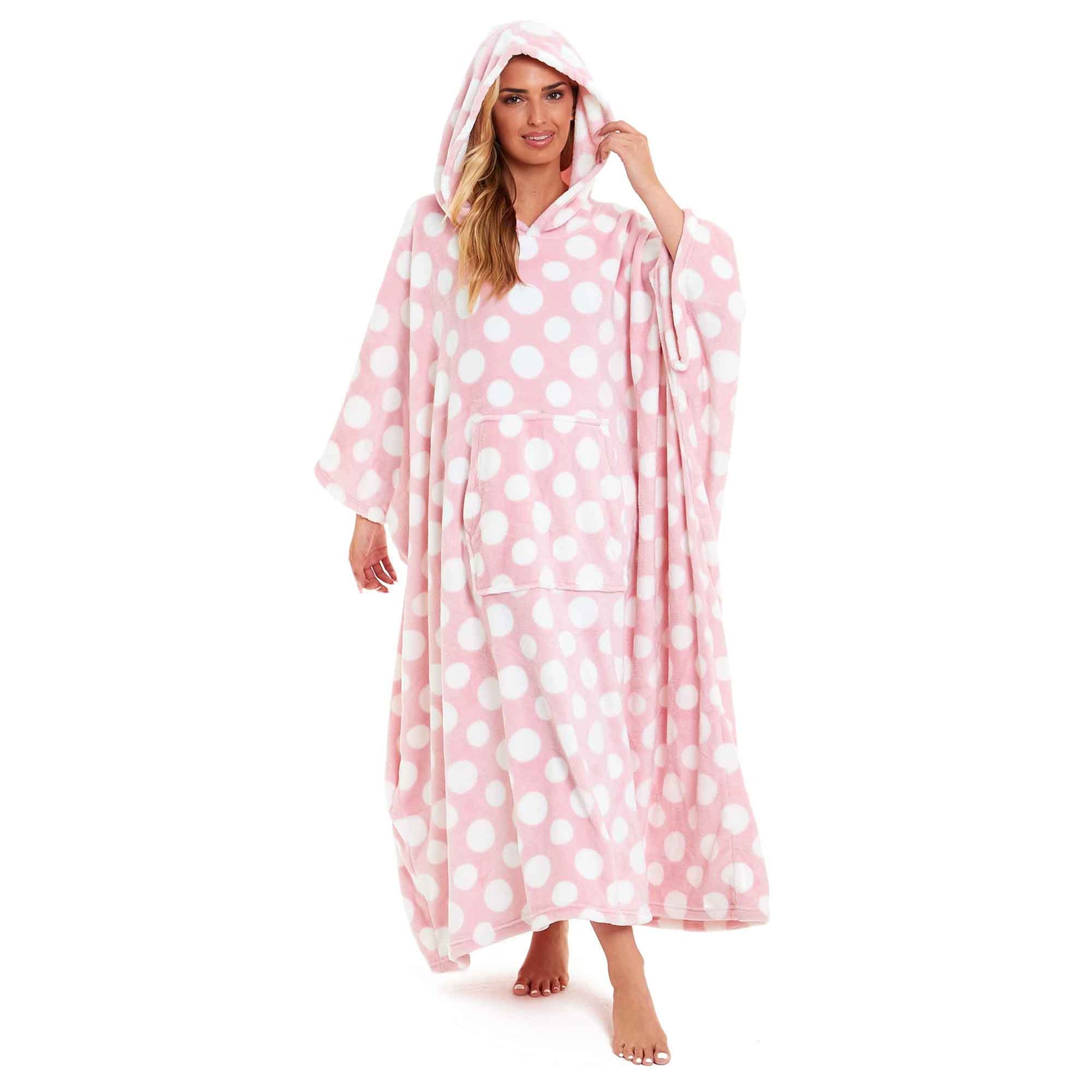 Women's Super Soft Oversized Hooded Poncho Blanket with Stars & Polka Dot Design for Indoor & Outdoor Use by Daisy Dreamer PINK POLKA DOT Hooded Blanket