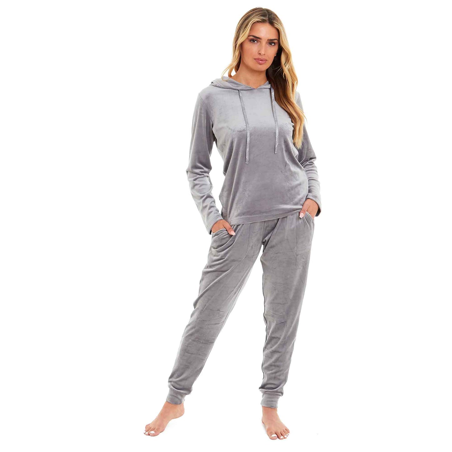 Women's Super Soft Velour Hooded Pyjama Set Comfortable Fleece Loungewear for Lounging Sleeping Pajama Parties in Pink Grey by Daisy Dreamer SMALL | UK 8-10 / GREY Pyjamas