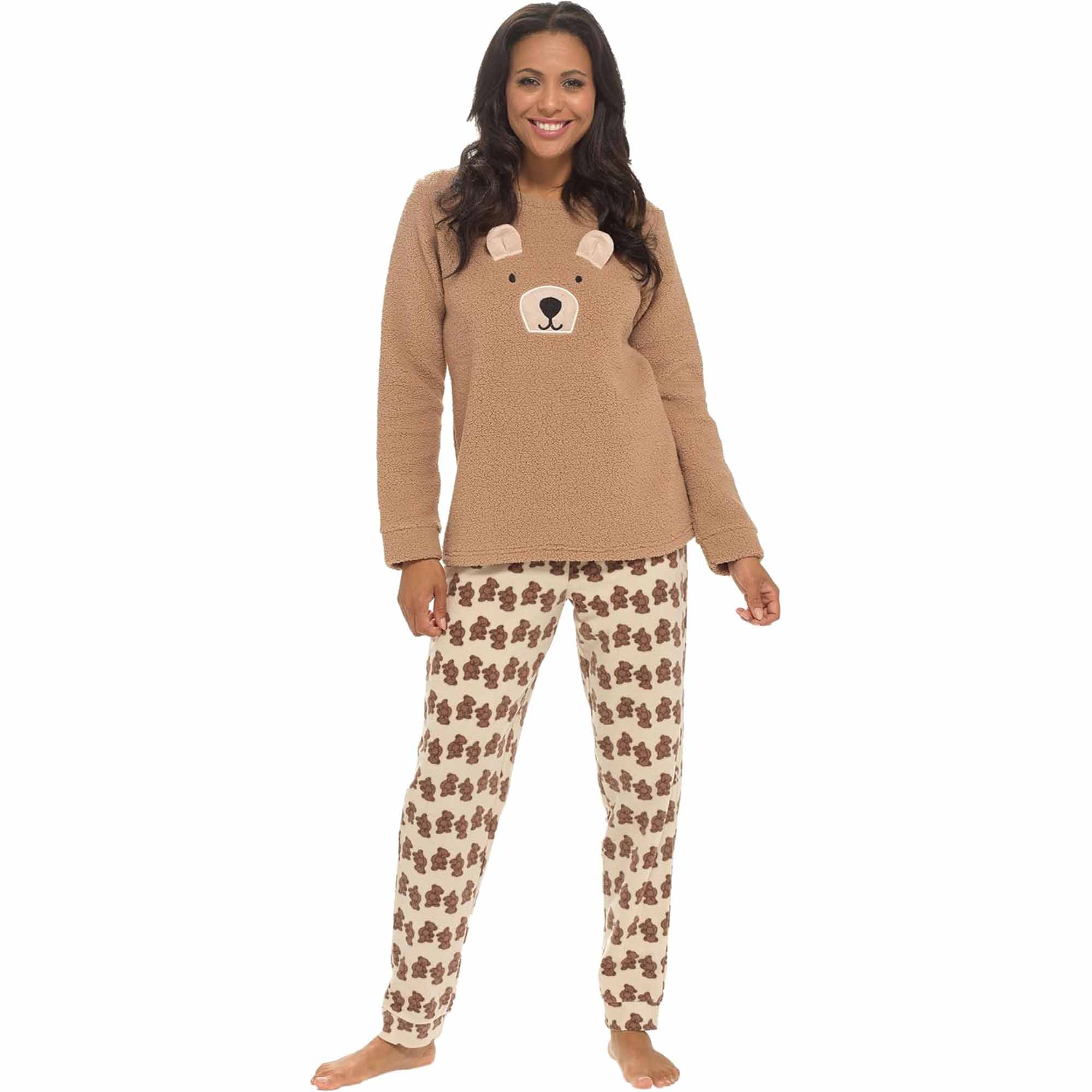 Women's Teddy Bear Fleece Lounge Set – Off Shoulder Jumper & Cuffed Pants, Super Soft Loungewear Pyjamas