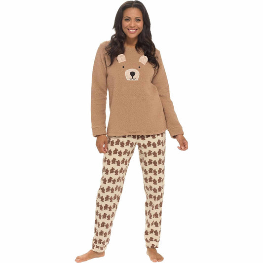 Women's Teddy Bear Warm Soft Fleece Pyjama Set Cozy Loungewear PJs by Daisy Dreamer SMALL / TEDDY BEAR Pyjamas