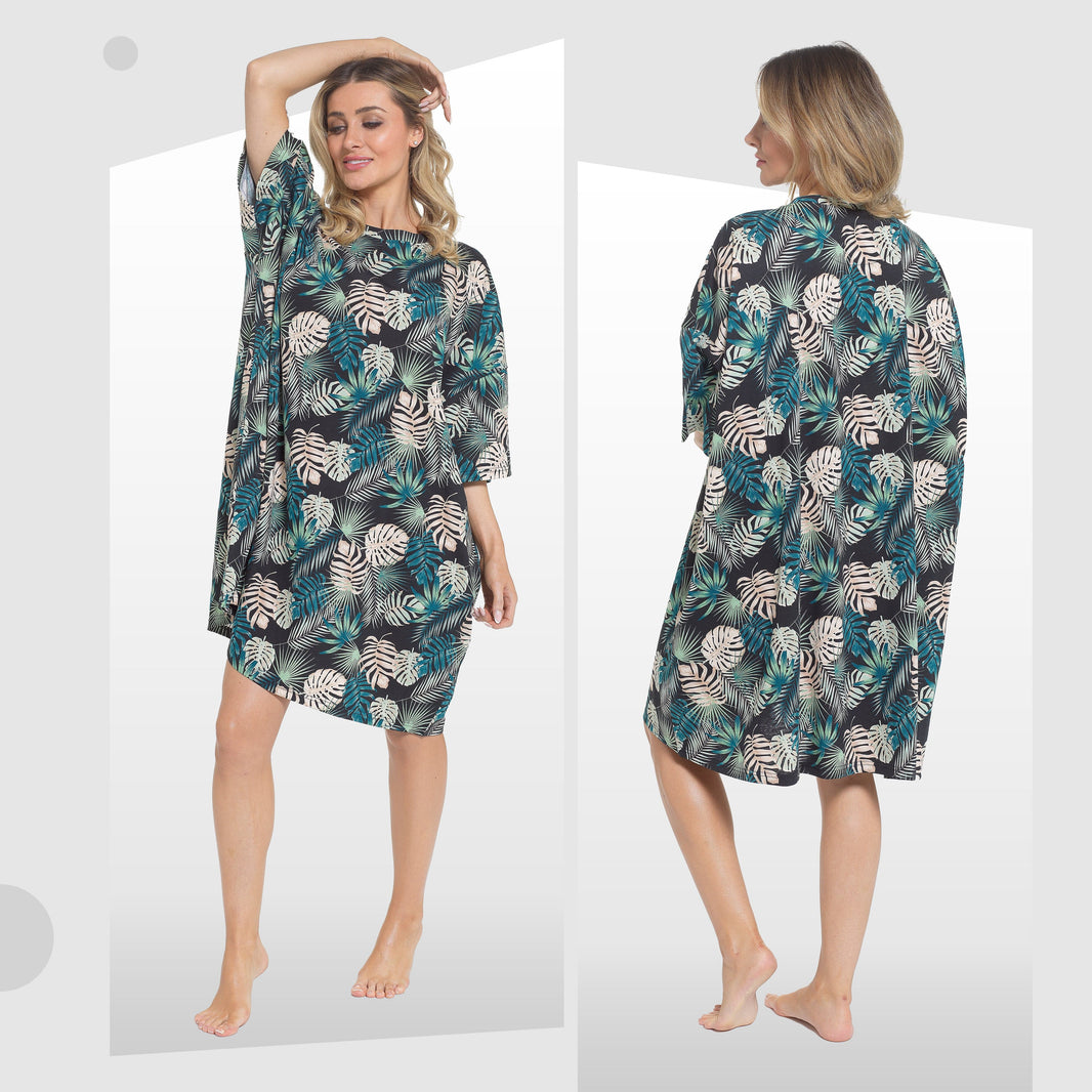 Women's Tropical Baggy Nighty Dress Oversized T-Shirt Nighties 100% Cotton Short Sleeved Nightshirt for Ladies by Daisy Dreamer TROPICAL Night Dress