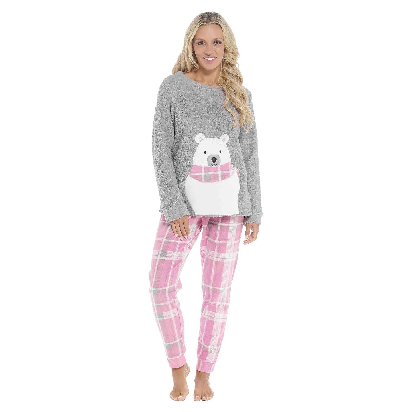 Women's Ultra-Soft Fleece Pyjama Set Cozy Polar Bear Print Long Sleeve Top and Elasticated Bottoms Warm Winter Nightwear by Daisy Dreamer Pyjamas