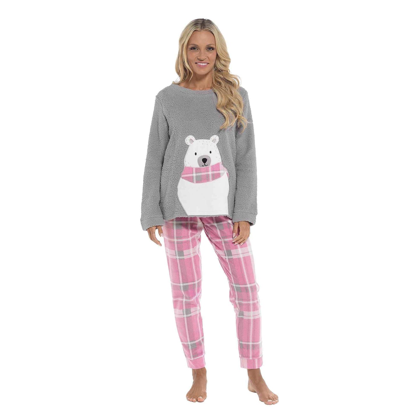 Women's Ultra-Soft Fleece Pyjama Set Cozy Polar Bear Print Long Sleeve Top and Elasticated Bottoms Warm Winter Nightwear by Daisy Dreamer SMALL | 8-10 / POLAR BEAR Pyjamas
