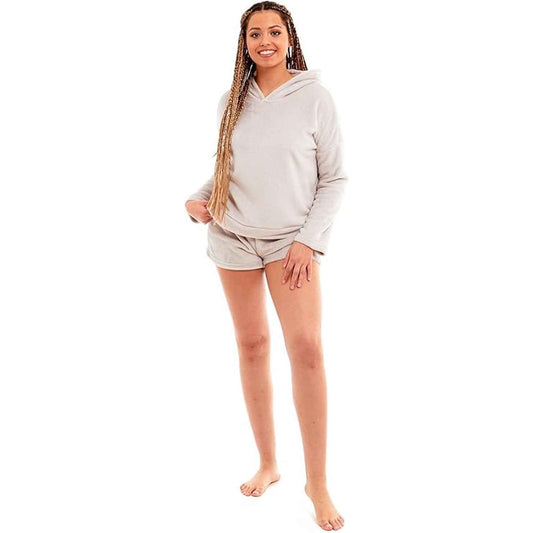 Women's Ultra Soft Fleece Pyjama Set with Hooded Top and Shorts Cozy Loungewear Homewear Available in Pink and Grey All Seasons Daisy Dreamer GREY / S Pyjamas