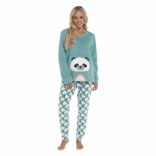 Women's Ultra-Soft Panda Snuggle Fleece Pyjama Set with Long Sleeve Top and Elasticated Bottoms for Lounging and Sleepwear by Daisy Dreamer SMALL | 8-10 / PANDA Pyjamas