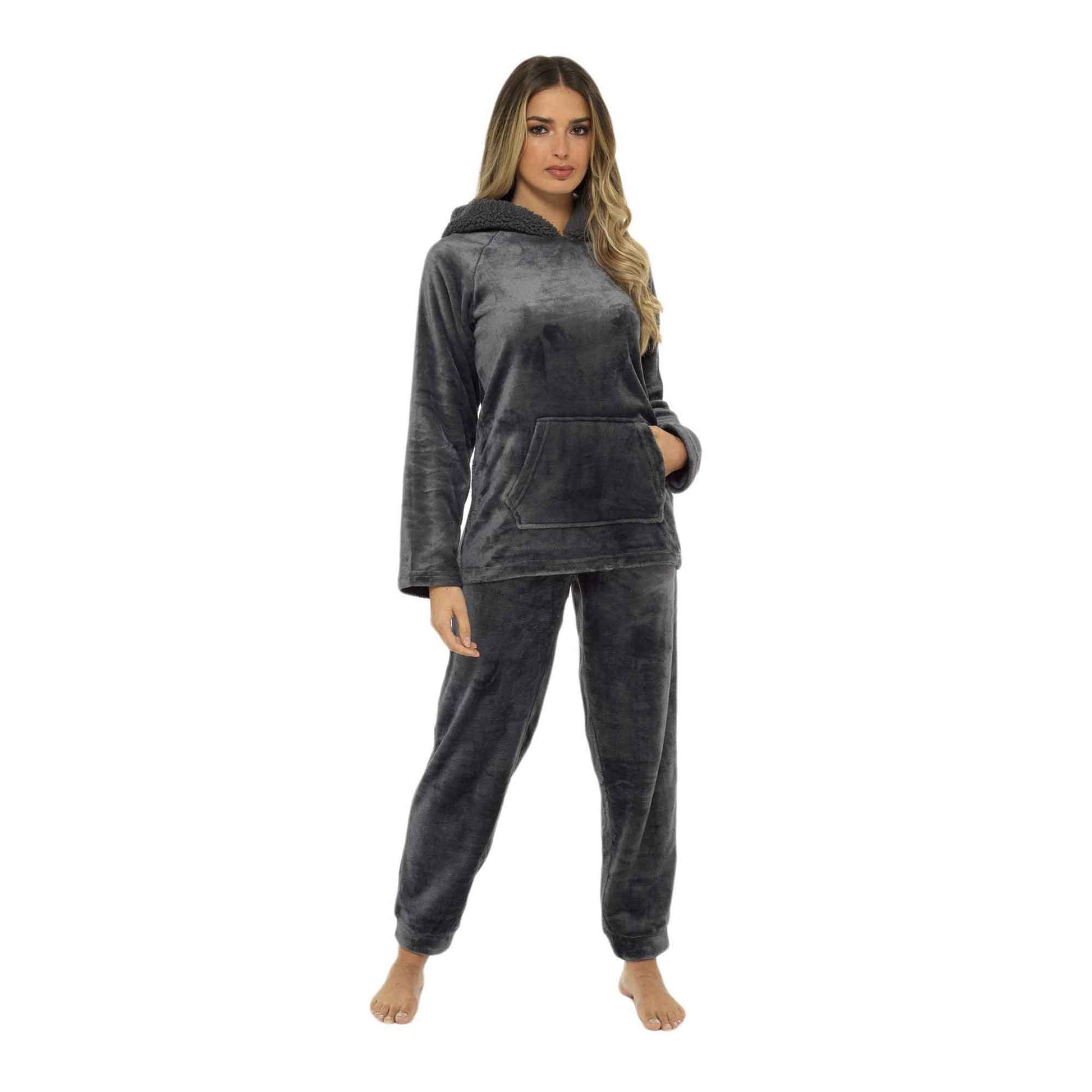 Women's Ultra-Soft Plush Fleece Hooded Pajama Set Cozy Winter Nightwear Warm Loungewear for Home Relaxation by Daisy Dreamer CHARCOAL / S Pyjamas