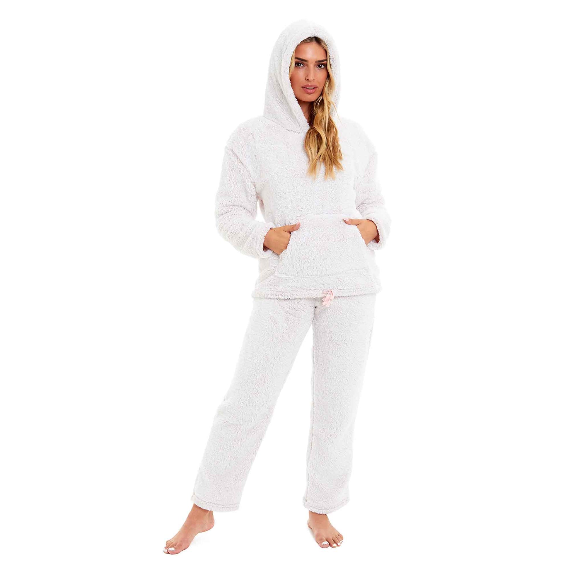 Women's Ultra-Soft Plush Fleece Hooded Pajama Set Cozy Winter Nightwear Warm Loungewear for Home Relaxation by Daisy Dreamer PINK / L Pyjamas