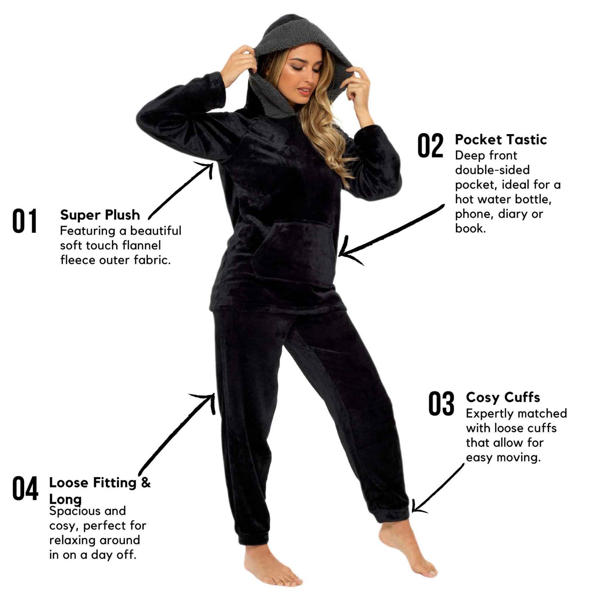 Women's Ultra-Soft Plush Fleece Hooded Pajama Set Cozy Winter Nightwear Warm Loungewear for Home Relaxation by Daisy Dreamer Pyjamas