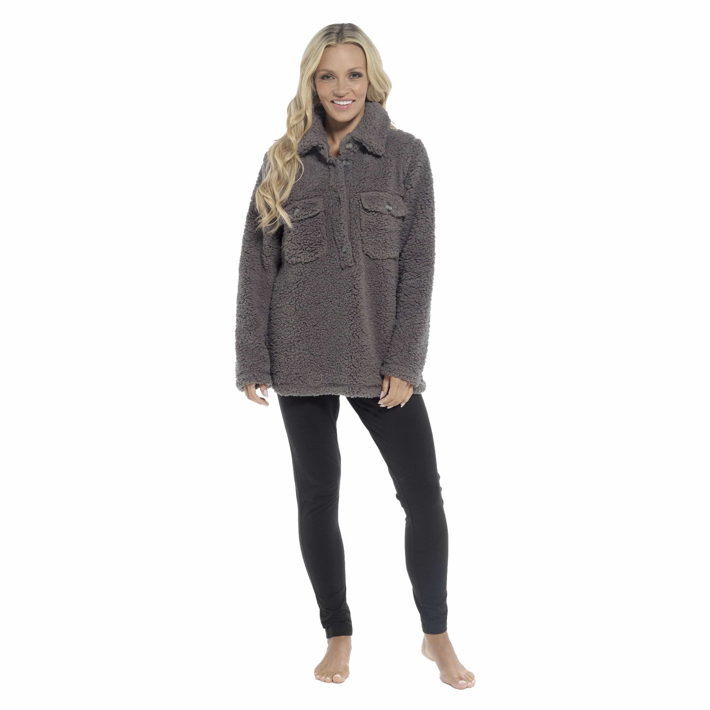 Women's Ultra-Soft Sherpa Lounge Set Long Sleeve Top and Leggings with Double Pockets Cozy Pajamas for Chilly Days Multiple Sizes Daisy Dreamer SMALL | UK 8-10 / CHARCOAL Pyjamas