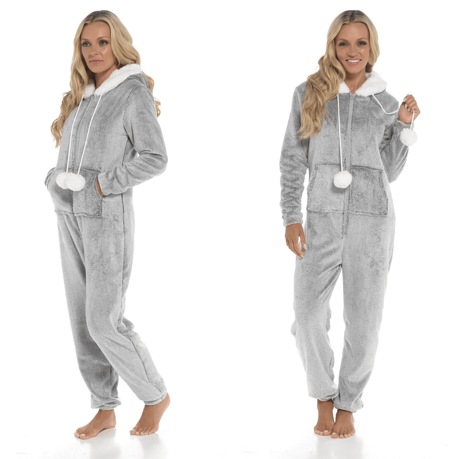 Women's Ultra-Soft Shimmer Fleece Hooded Onesie Pajama with Zip-Up Pockets and Cute Pompoms Warm Nightwear Ideal for Winter Comfort Daisy Dreamer Pyjamas