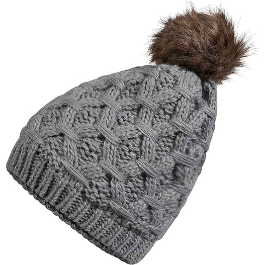 Women's Waterproof Thinsulate Insulated Chunky Beanie Winter Hat with Pom Pom Bobble Warm Cable Knit Ideal for Skiing and Hiking by Sock Stack GREY Hats