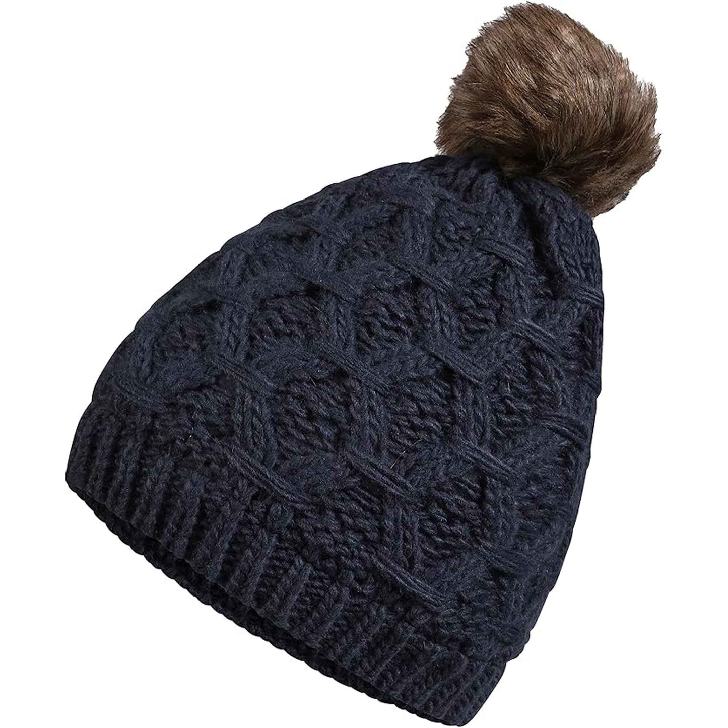 Women's Waterproof Thinsulate Insulated Chunky Beanie Winter Hat with Pom Pom Bobble Warm Cable Knit Ideal for Skiing and Hiking by Sock Stack PETROL Hats