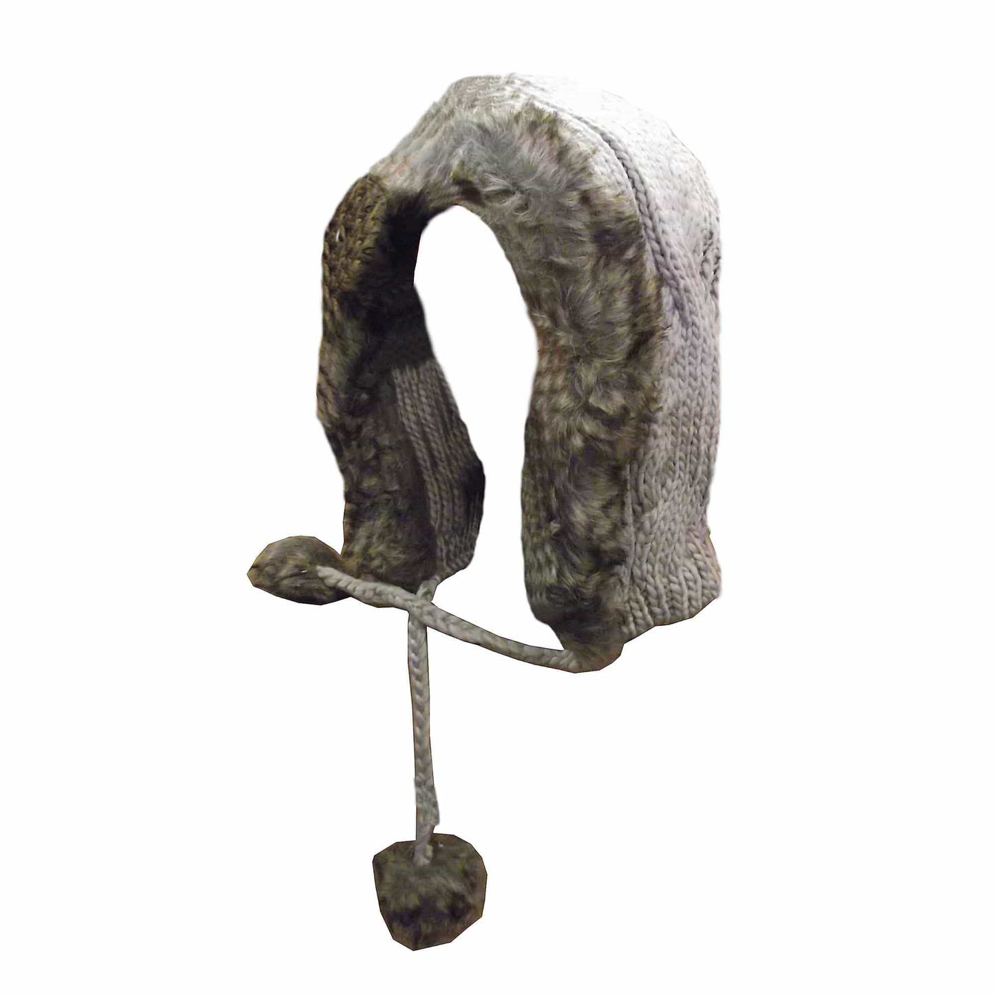 Women's Winter Chunky Knit Hood Hat with Faux Fur Trim and Pom Poms Warm Acrylic One Size Fits All in Cream Beige and Black by Sock Stack BEIGE Hats