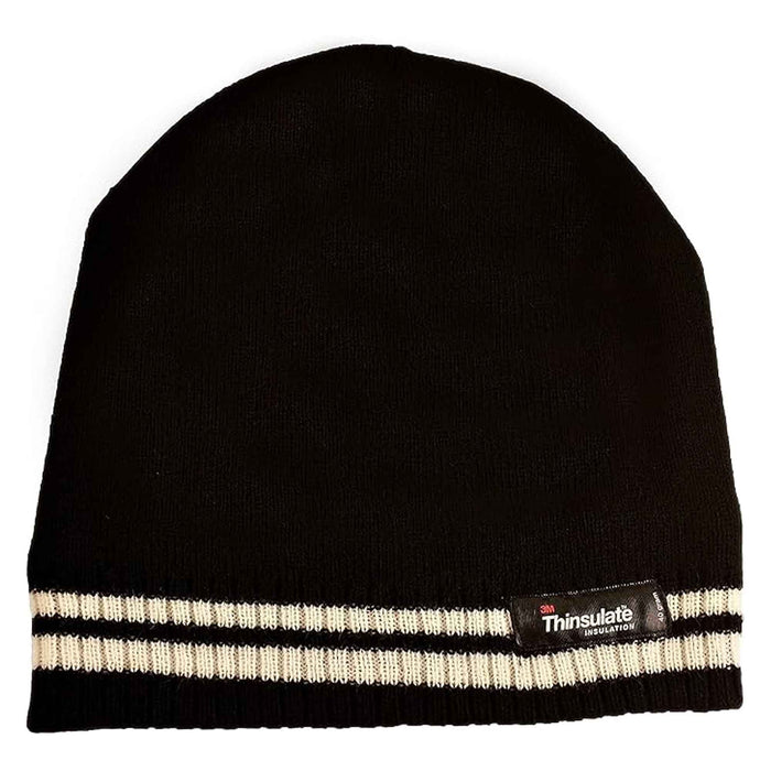 Women's Winter Thermal Beanie Hat with Striped Design and 3M Thinsulate Insulation Warm Acrylic Knit Cap for Cold Weather Fashion Black Red Navy Purple by Sock Stack BLACK Hats