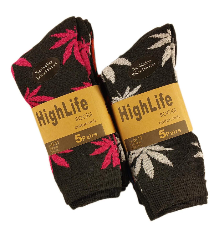 10 Pairs Leaf Comfort Fit Socks Ultra-Smooth Flat Toe Seam Cotton-Rich Assorted Styles UK 6-11 EUR 39-45 by Sock Stack BLACK / 6-11 Socks