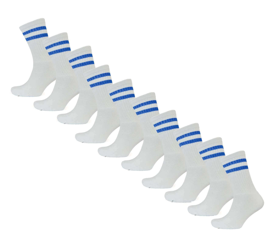 10 Pairs Men's Cotton Rich Striped Sport Socks Moisture-Wicking Reinforced Heel Toe for Running Hiking Football Outdoor Black White Grey UK 6-11 by Sock Stack WHITE STRIPES / 6-11 Socks