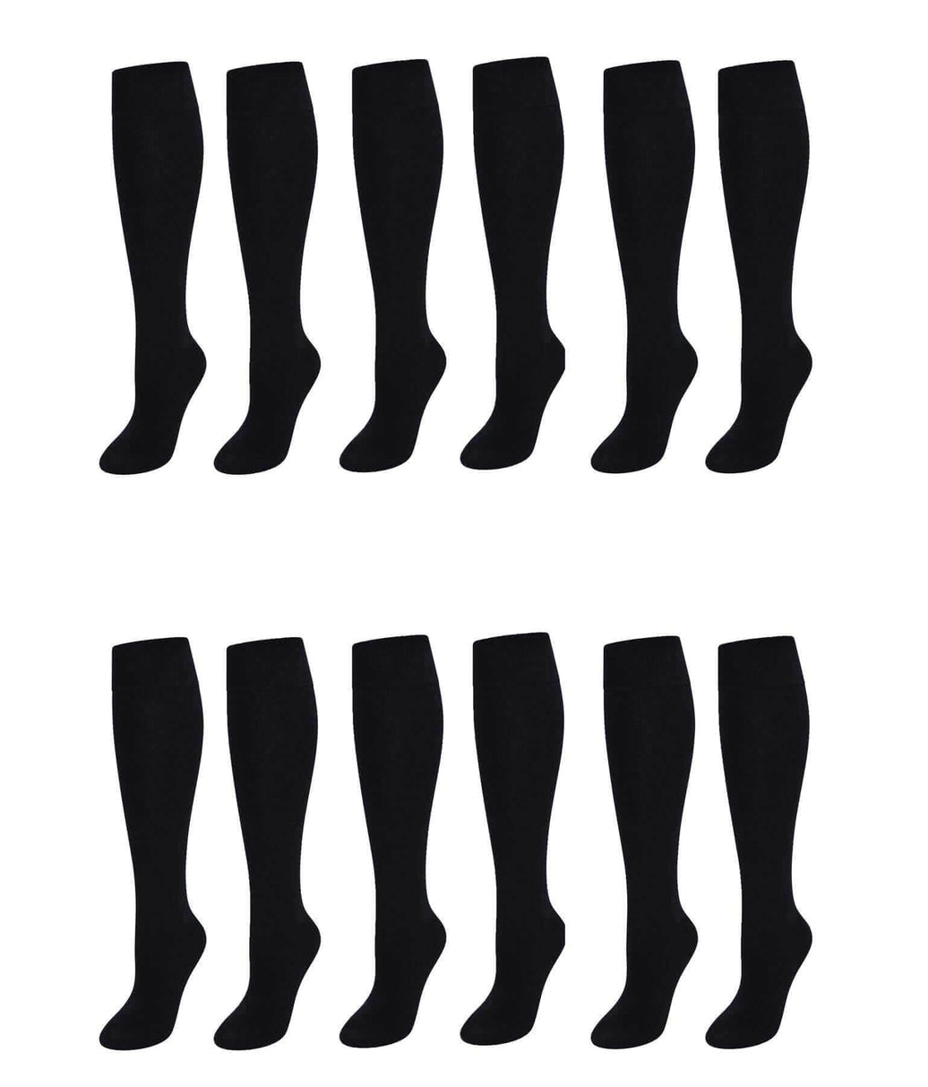 12 Pairs Girls Cotton Rich Long School Socks Durable Comfortable Breathable Sculpted Heels and Toes Sizes 9-12 12-3 4-6 Navy Grey Black White by Sock Stack BLACK / 9-12 Socks