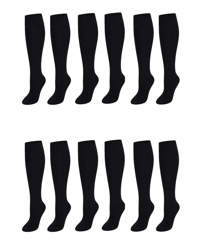 12 Pairs Girls Cotton Rich Long School Socks Durable Comfortable Breathable Sculpted Heels and Toes Sizes 9-12 12-3 4-6 Navy Grey Black White by Sock Stack BLACK / 9-12 Socks