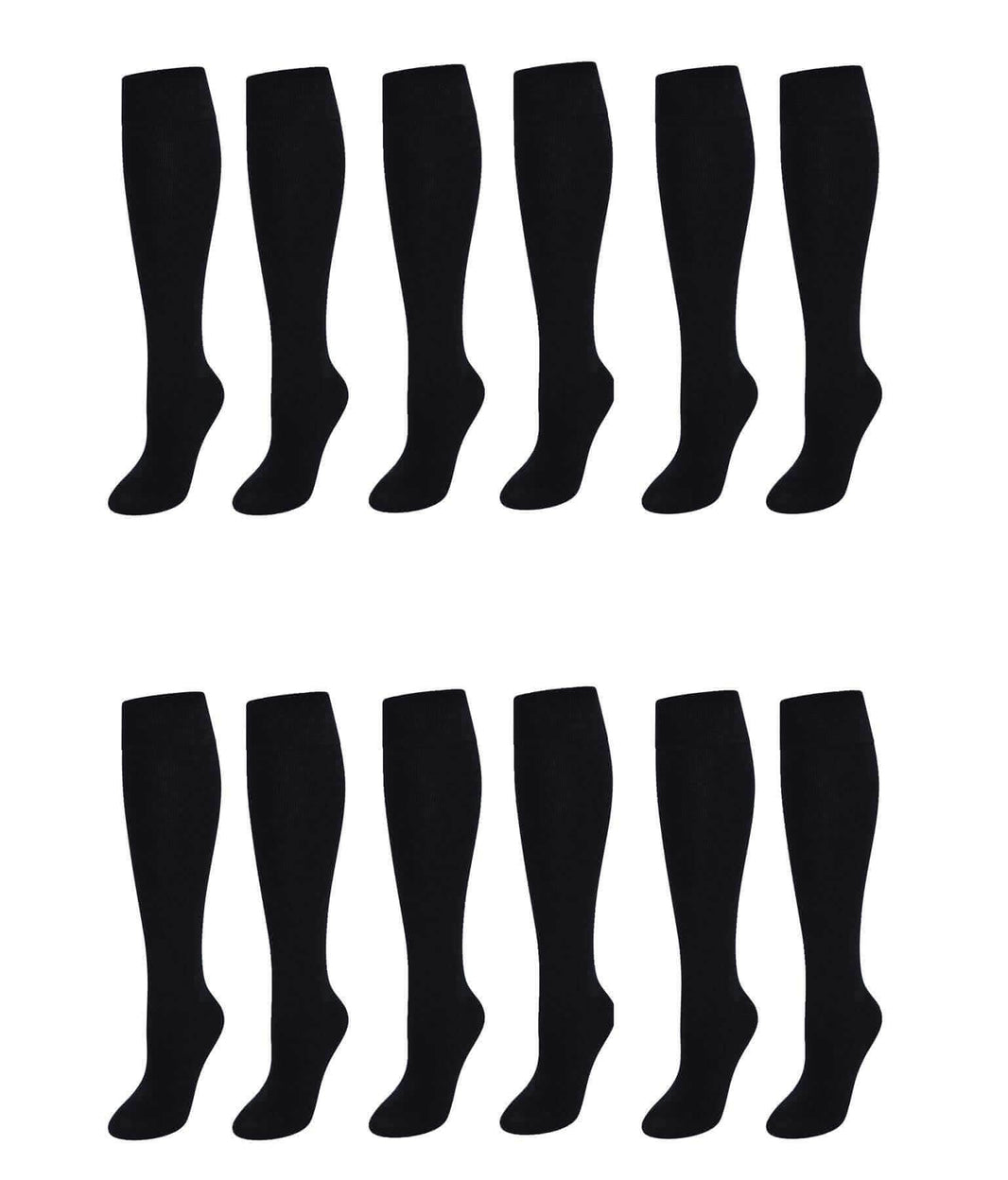 12 Pairs Girls Cotton Rich Long School Socks Durable Comfortable Breathable Sculpted Heels and Toes Sizes 9-12 12-3 4-6 Navy Grey Black White by Sock Stack BLACK / 9-12 Socks