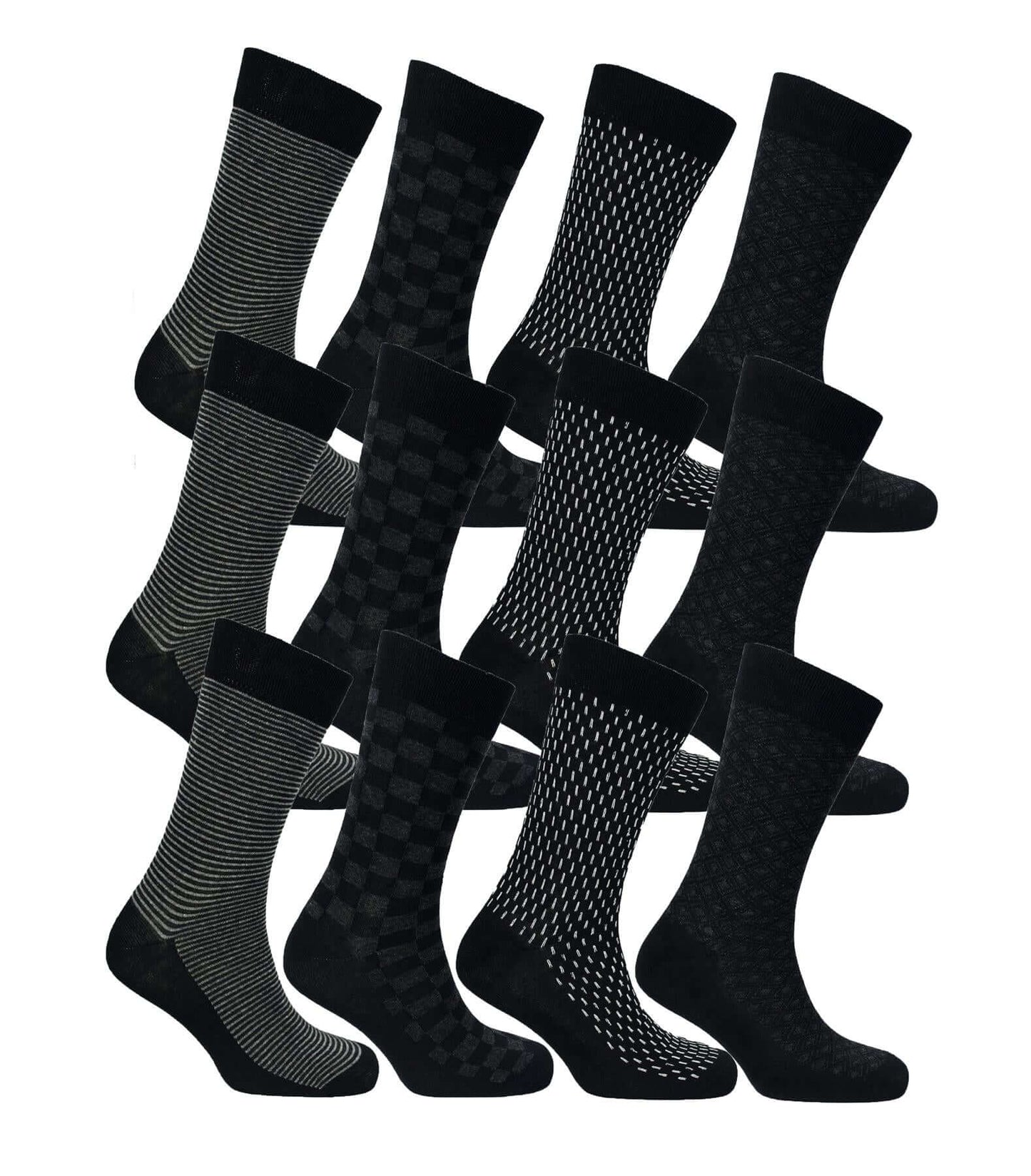 12 Pairs Men's Colourful Heel Toe Black Argyle Diamond Socks Comfort Fit Cotton Rich Durable Work Sock Ultra-Smooth Flat Toe Seam Comfortable School Business Wear UK 6-11 by Sock Stack MILAN Socks