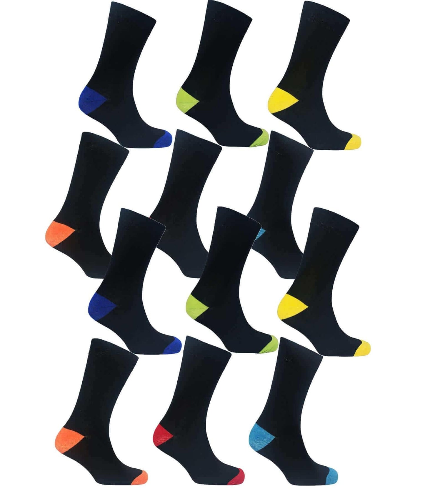 12 Pairs Men's Colourful Heel Toe Black Argyle Diamond Socks Comfort Fit Cotton Rich Durable Work Sock Ultra-Smooth Flat Toe Seam Comfortable School Business Wear UK 6-11 by Sock Stack MULTI BLACK Socks