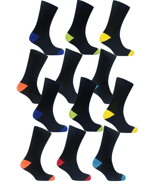 12 Pairs Men's Colourful Heel Toe Black Argyle Diamond Socks Comfort Fit Cotton Rich Durable Work Sock Ultra-Smooth Flat Toe Seam Comfortable School Business Wear UK 6-11 by Sock Stack MULTI BLACK Socks