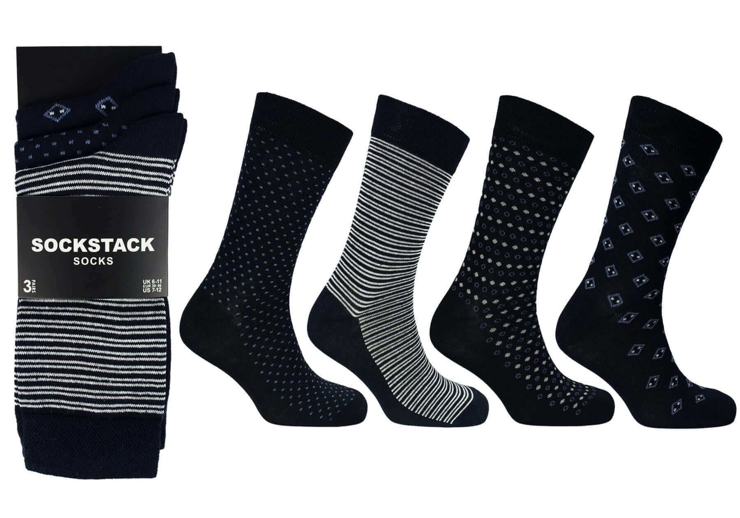 12 Pairs Men's Colourful Heel Toe Black Argyle Diamond Socks Comfort Fit Cotton Rich Durable Work Sock Ultra-Smooth Flat Toe Seam Comfortable School Business Wear UK 6-11 by Sock Stack Socks