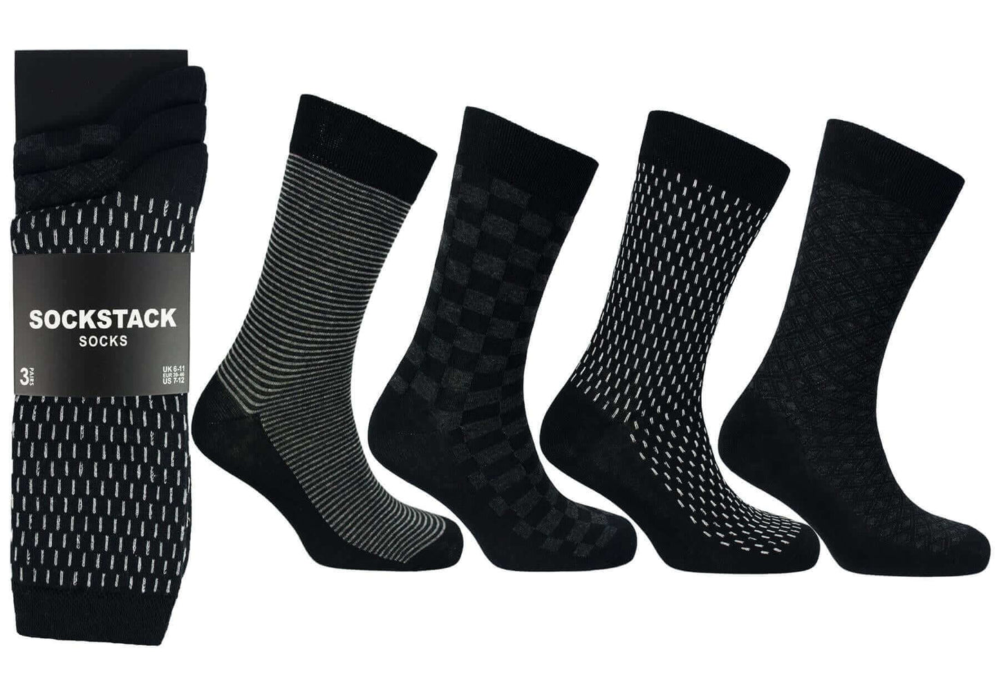 12 Pairs Men's Colourful Heel Toe Black Argyle Diamond Socks Comfort Fit Cotton Rich Durable Work Sock Ultra-Smooth Flat Toe Seam Comfortable School Business Wear UK 6-11 by Sock Stack Socks