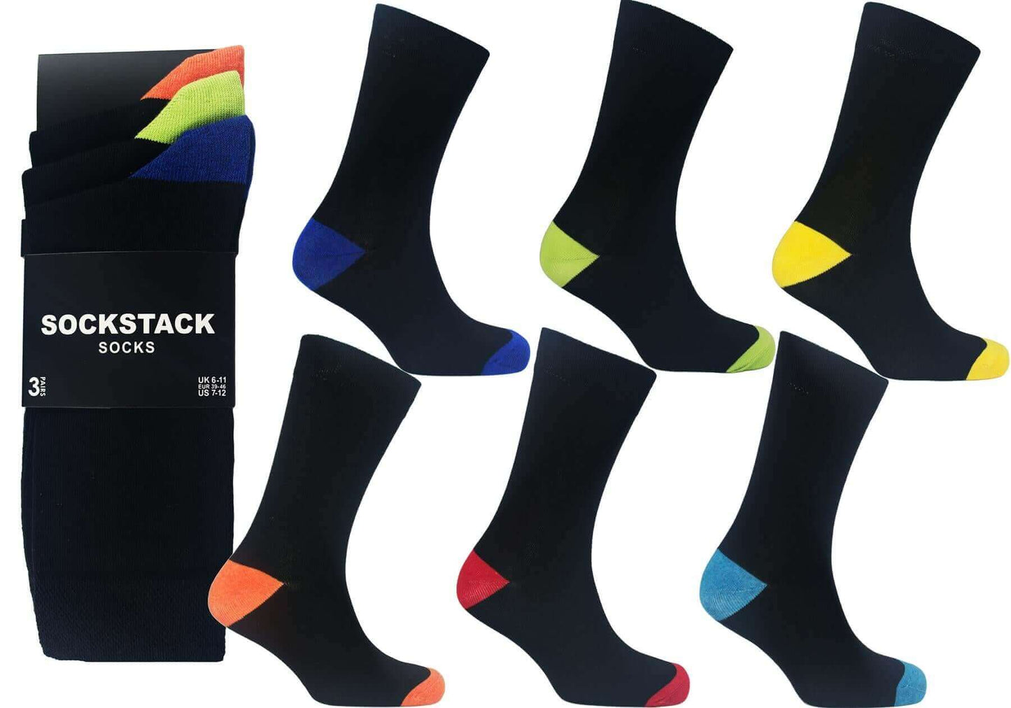 12 Pairs Men's Colourful Heel Toe Black Argyle Diamond Socks Comfort Fit Cotton Rich Durable Work Sock Ultra-Smooth Flat Toe Seam Comfortable School Business Wear UK 6-11 by Sock Stack Socks