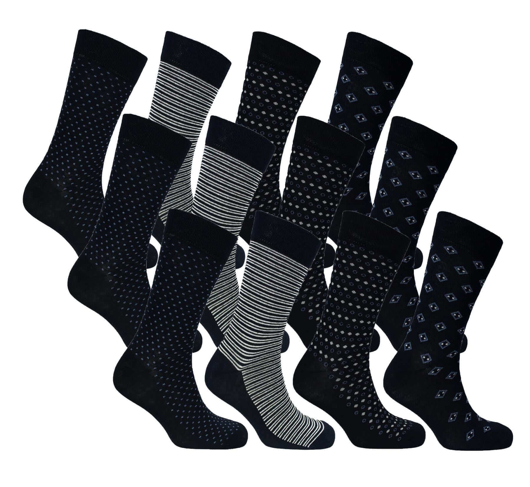 12 Pairs Men's Colourful Heel Toe Black Argyle Diamond Socks Comfort Fit Cotton Rich Durable Work Sock Ultra-Smooth Flat Toe Seam Comfortable School Business Wear UK 6-11 by Sock Stack TOKYO Socks