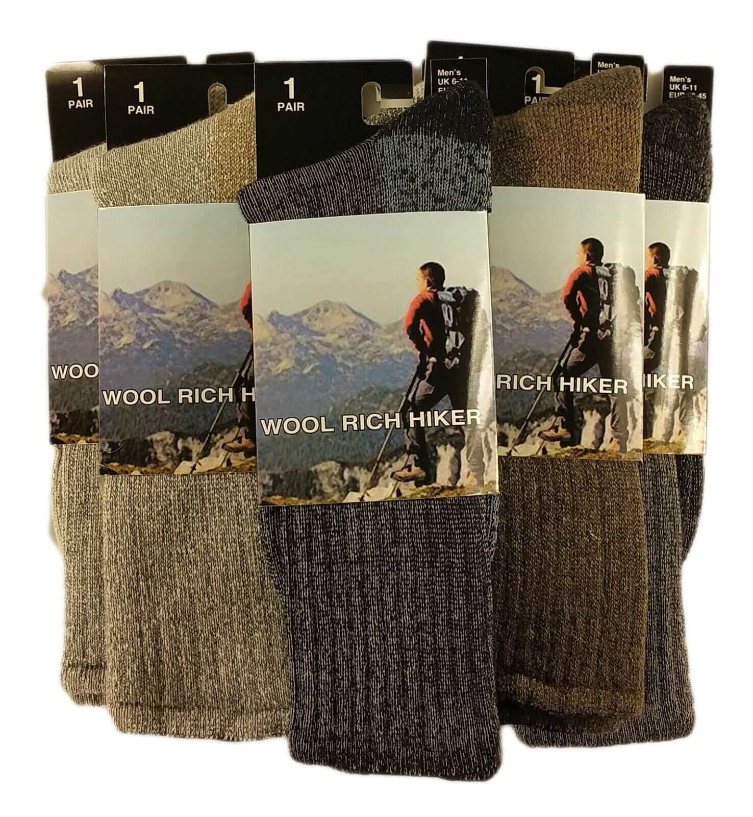 3 Pairs Mens Durable Wool Hiking Socks Thick Cushioned Boot Socks for Trekking Camping Outdoor Activities Sizes 6-11 by Sock Stack ASSORTED / 6-11 Socks
