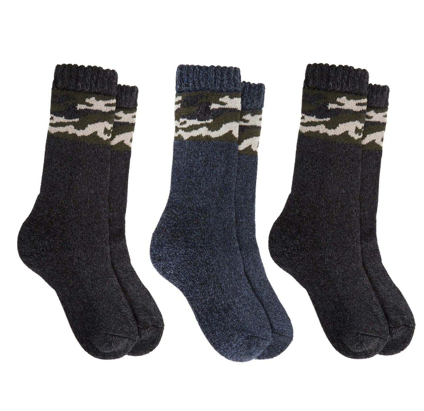 3 Pairs Mens Merino Wool Thermal Hiking Boot Socks Reinforced Heel Toe Cushioning Outdoor Work Running by Sock Stack CAMO / 6-11 Socks