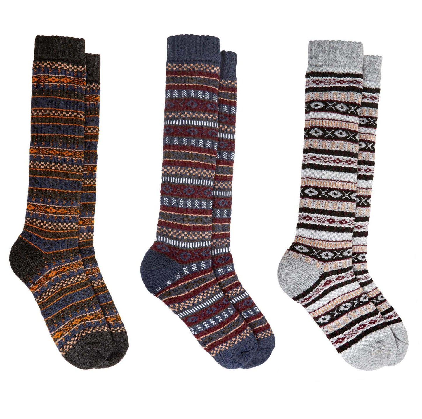 3 Pairs Thermal Women's Wellington Socks for Hiking and Skiing with Reinforced Heel and Toe Cushioning UK 4-7 Assorted Colours Daisy Dreamer FAIR ISLE ARRON / 4-7 Socks