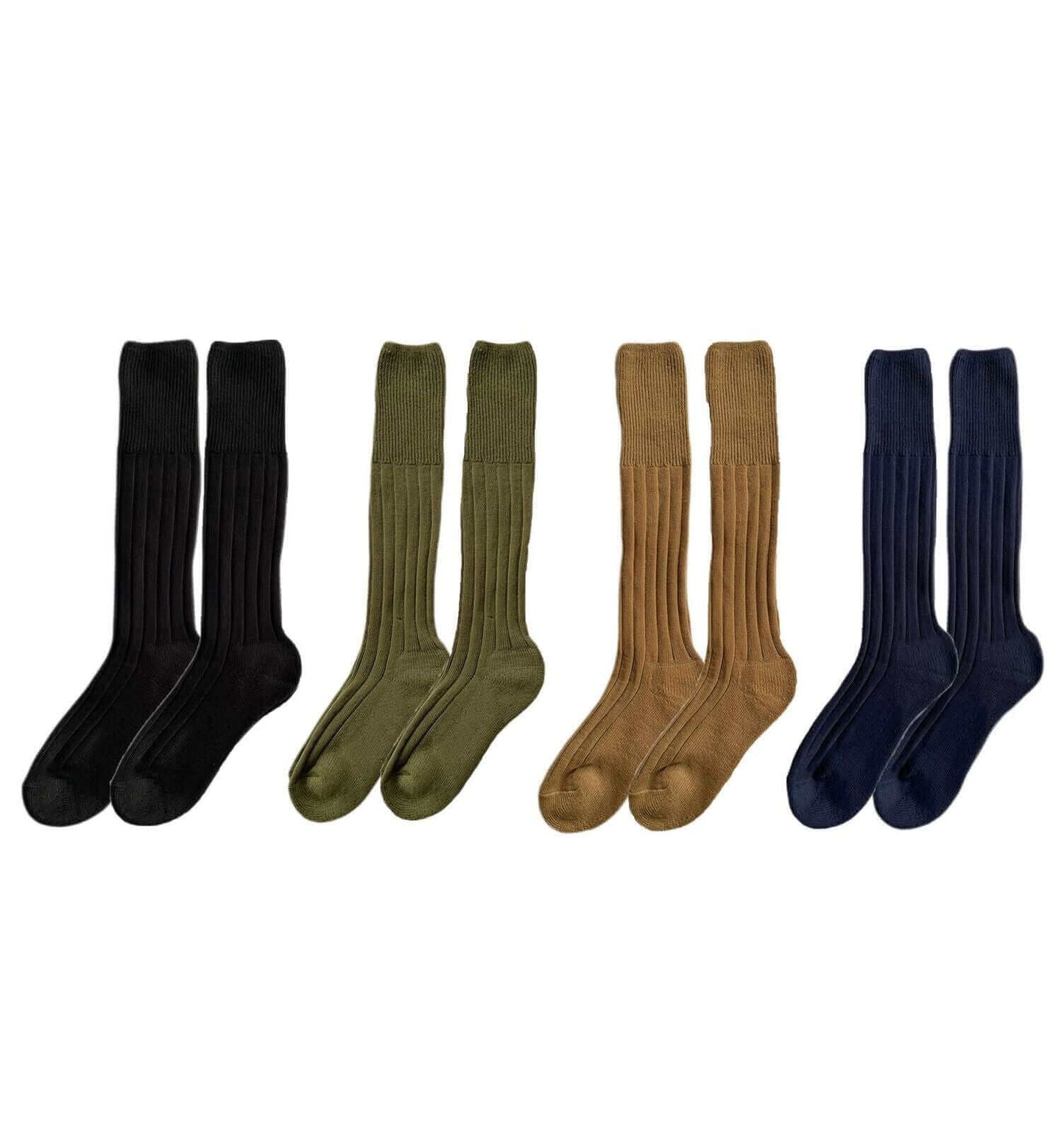 4 Pairs Mens Knee High Army Socks Terry Cushioned Military Commando Reinforced Toe Arch Support for Boots Hiking Outdoor Sports by Sock Stack ASSORTED / 6-11 Socks
